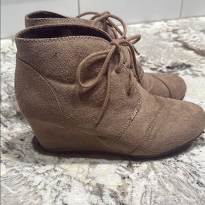 Soda Tan Suede Wedge Ankle Boots